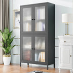 Metal Storage Cabinet with 4 Glass Doors and Adjustable Shelves