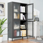 Metal Storage Cabinet with 4 Glass Doors and Adjustable Shelves