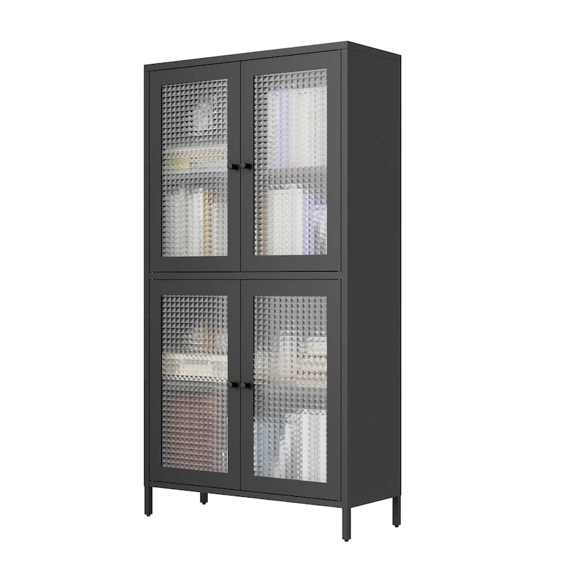 Metal Storage Cabinet with 4 Glass Doors and Adjustable Shelves