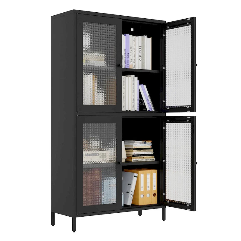 Metal Storage Cabinet with 4 Glass Doors and Adjustable Shelves