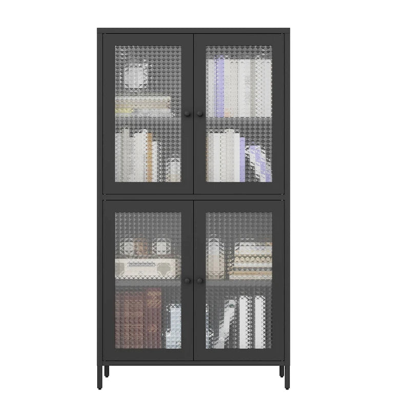 Metal Storage Cabinet with 4 Glass Doors and Adjustable Shelves