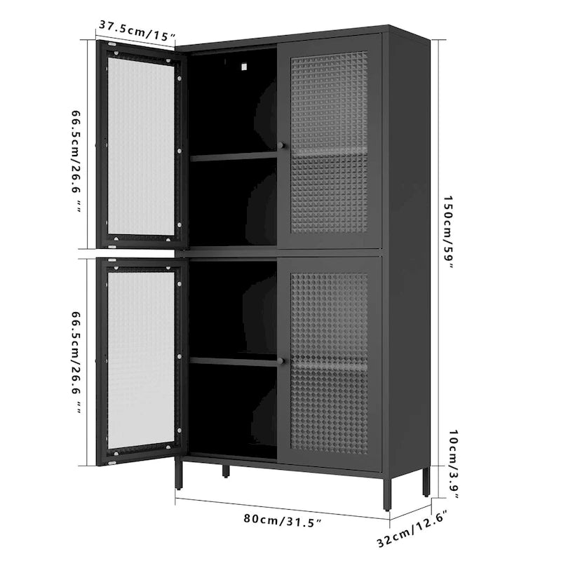 Metal Storage Cabinet with 4 Glass Doors and Adjustable Shelves