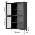 Metal Storage Cabinet with 4 Glass Doors and Adjustable Shelves