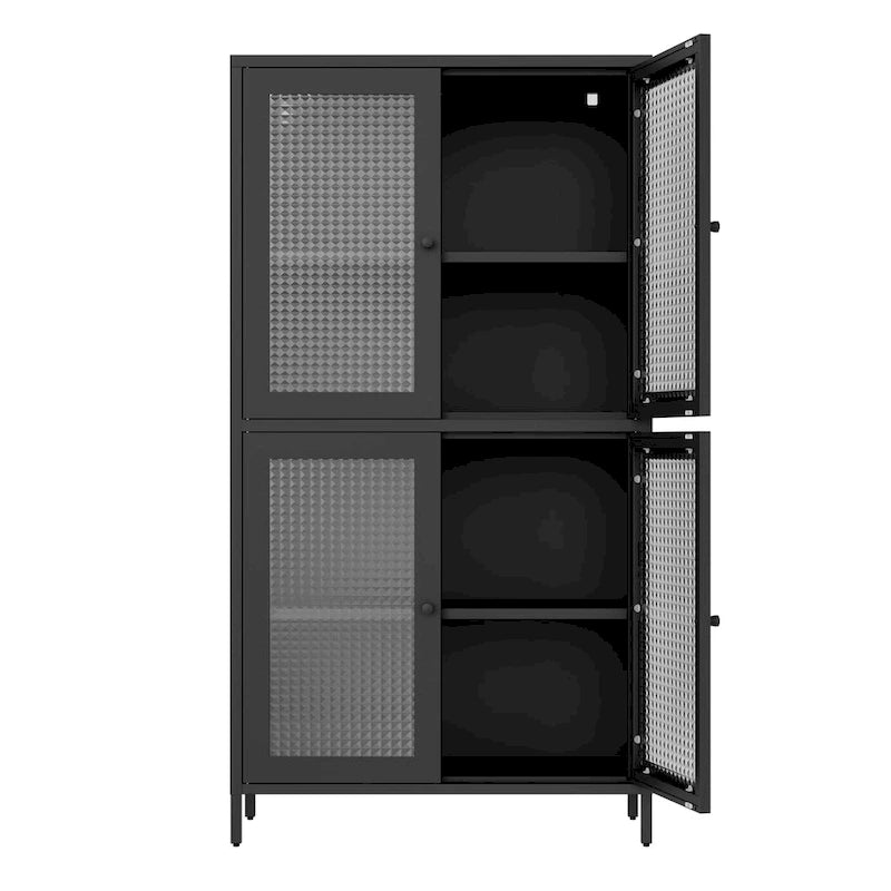 Metal Storage Cabinet with 4 Glass Doors and Adjustable Shelves