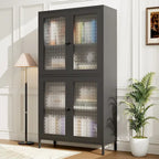 Metal Storage Cabinet with 4 Glass Doors and Adjustable Shelves
