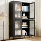 Metal Storage Cabinet with 4 Glass Doors and Adjustable Shelves
