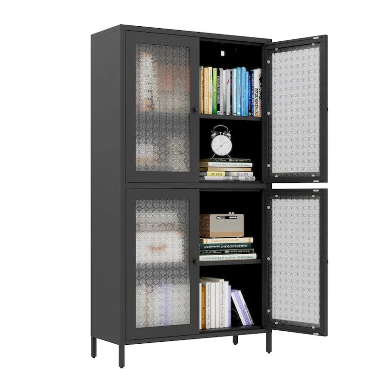 Metal Storage Cabinet with 4 Glass Doors and Adjustable Shelves