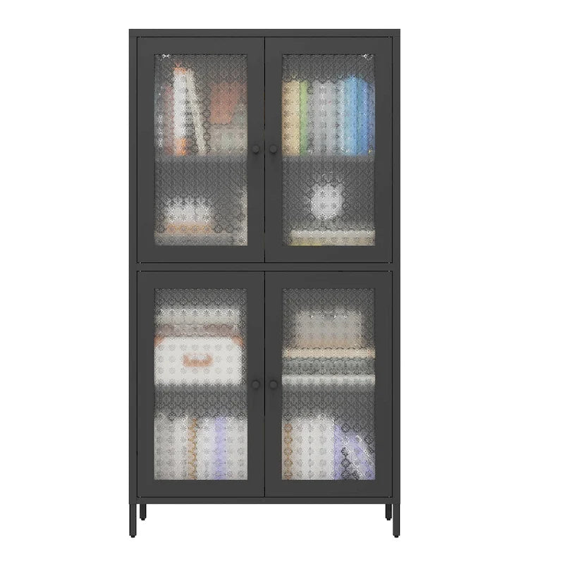 Metal Storage Cabinet with 4 Glass Doors and Adjustable Shelves