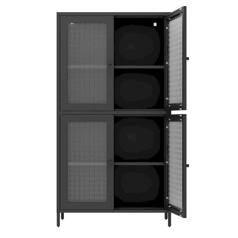 Metal Storage Cabinet with 4 Glass Doors and Adjustable Shelves