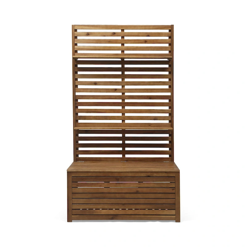 Acacia Wood Entryway Storage Bench with Rack