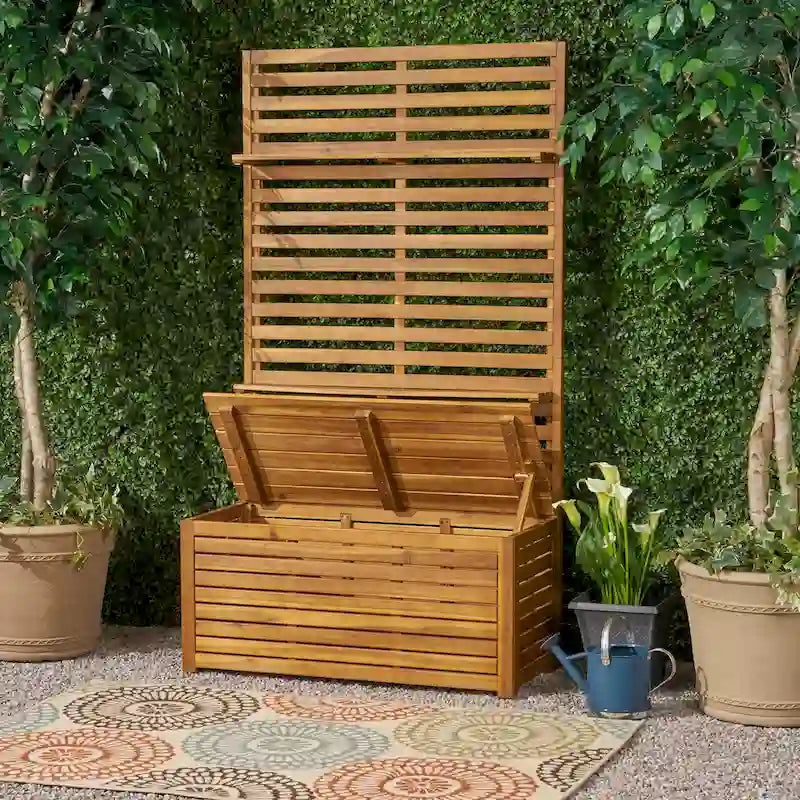 Acacia Wood Entryway Storage Bench with Rack