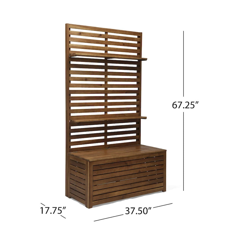Acacia Wood Entryway Storage Bench with Rack