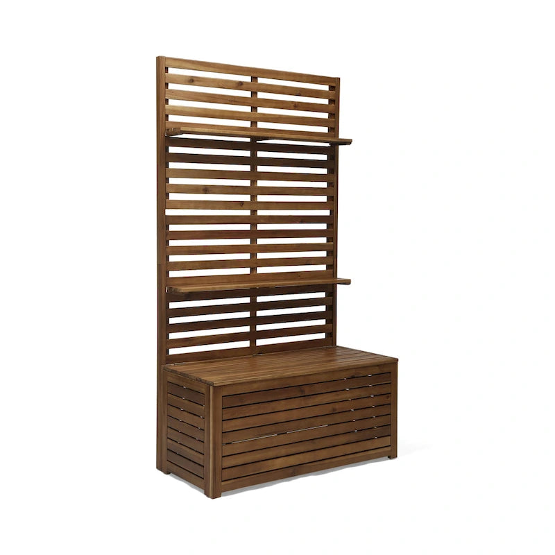 Acacia Wood Entryway Storage Bench with Rack