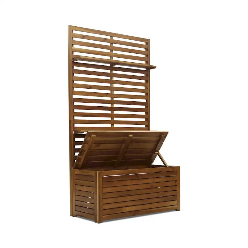 Acacia Wood Entryway Storage Bench with Rack