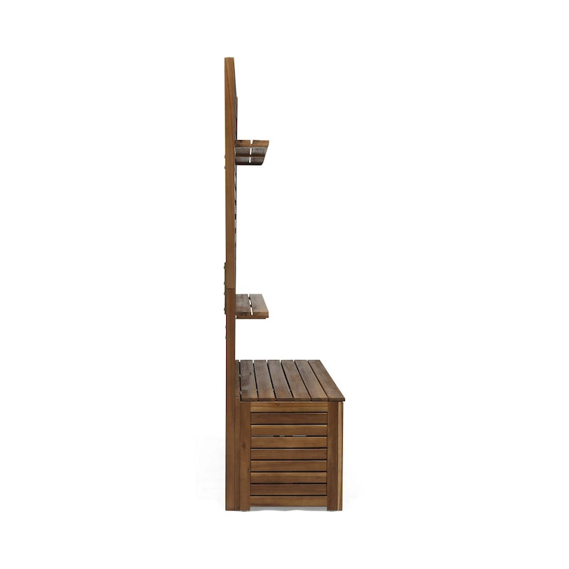 Acacia Wood Entryway Storage Bench with Rack