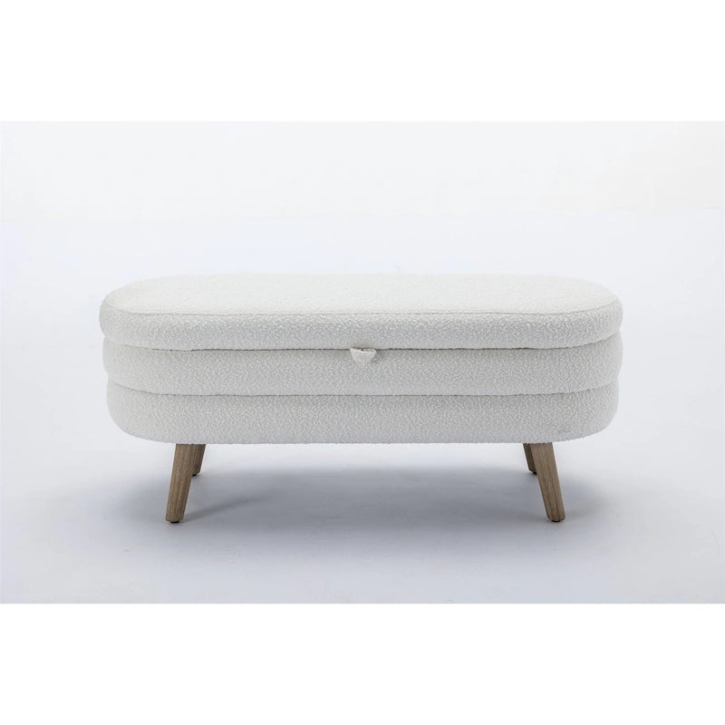 Tufted Boucle Storage Bench with Wood Legs