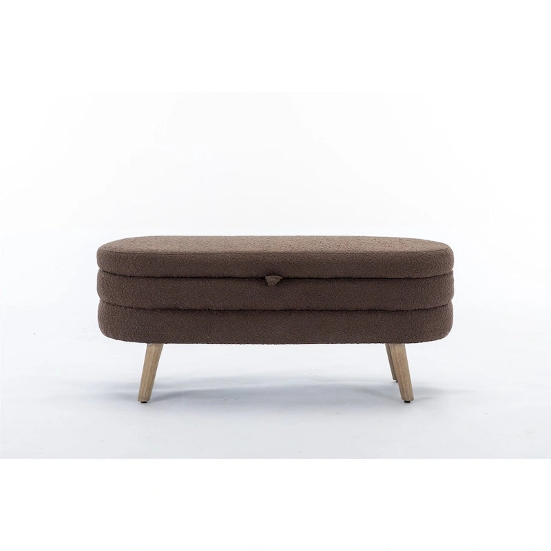 Tufted Boucle Storage Bench with Wood Legs