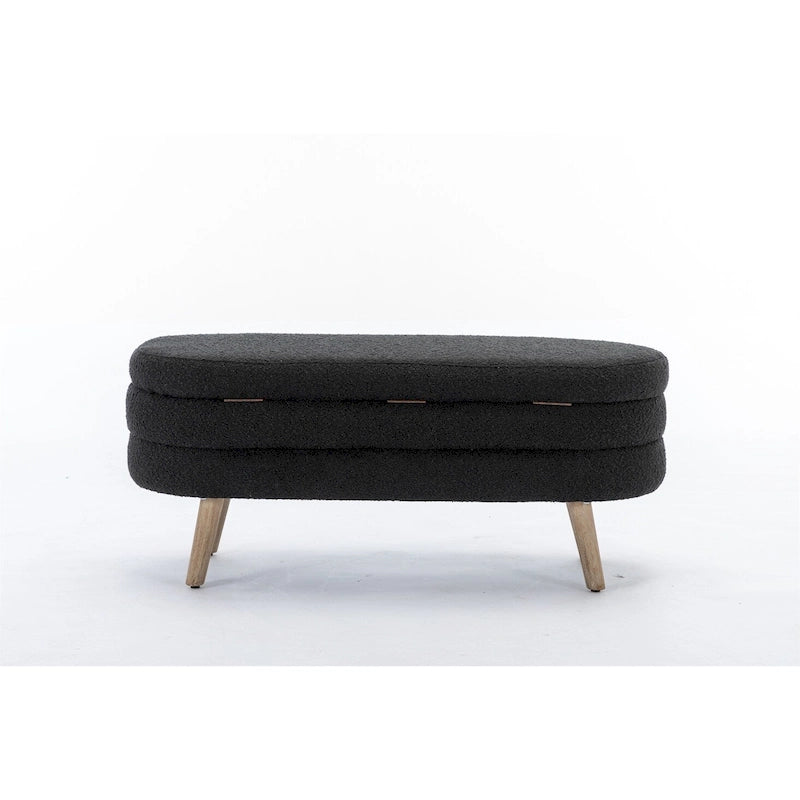 Tufted Boucle Storage Bench with Wood Legs