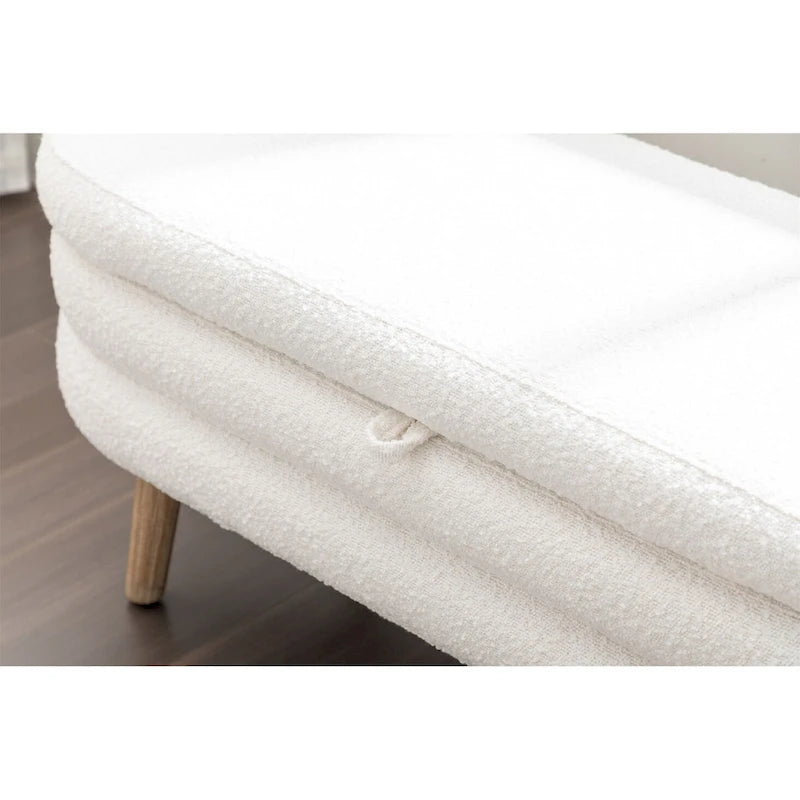 Tufted Boucle Storage Bench with Wood Legs