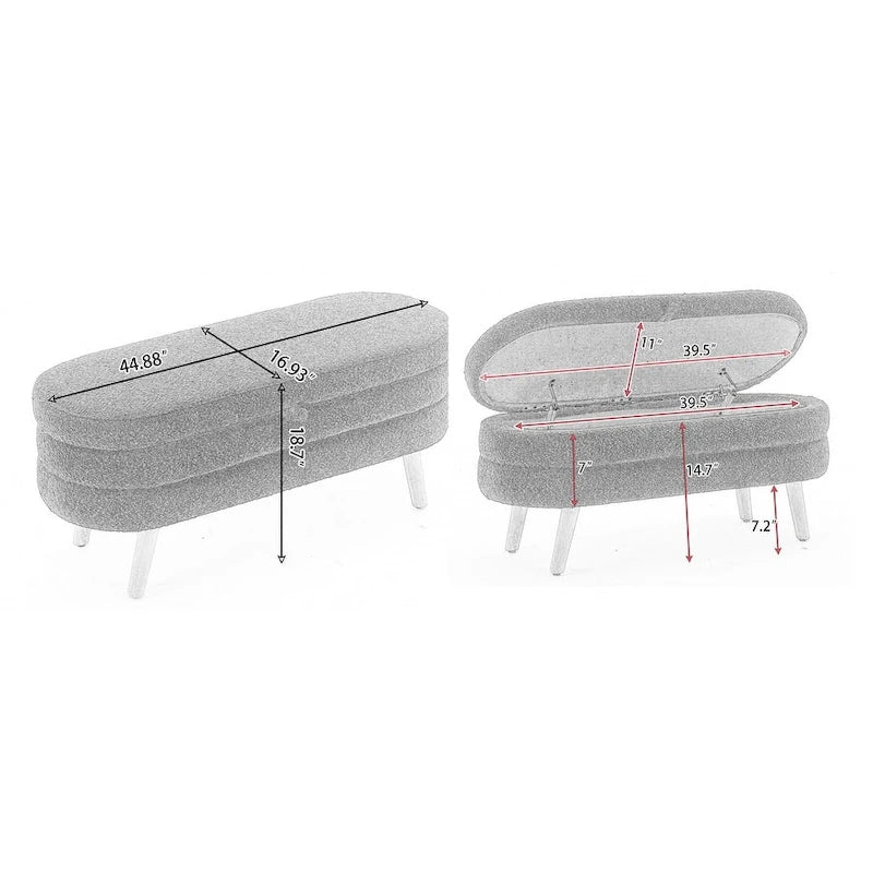 Tufted Boucle Storage Bench with Wood Legs
