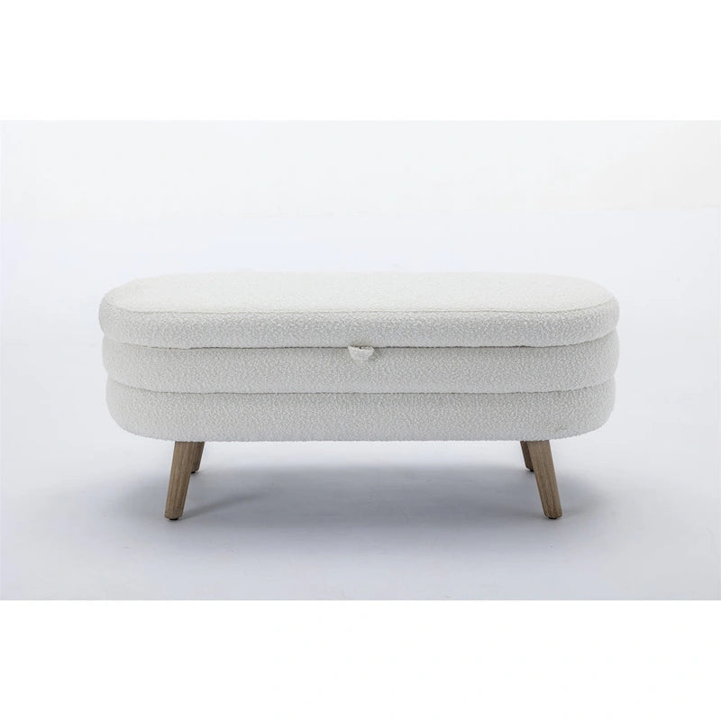Tufted Boucle Storage Bench with Wood Legs