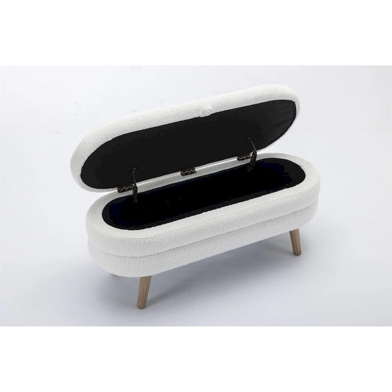 Tufted Boucle Storage Bench with Wood Legs