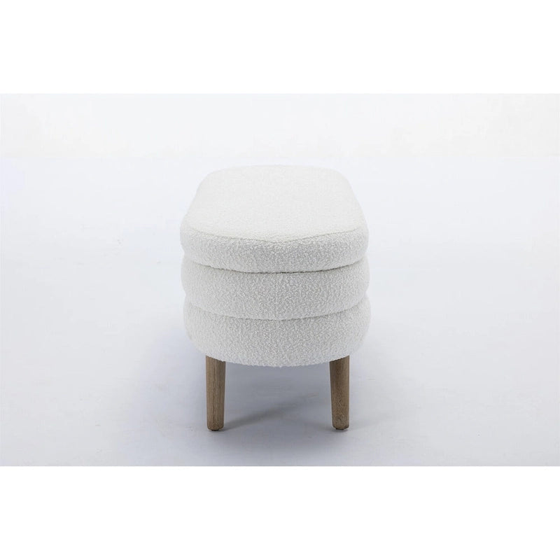 Tufted Boucle Storage Bench with Wood Legs