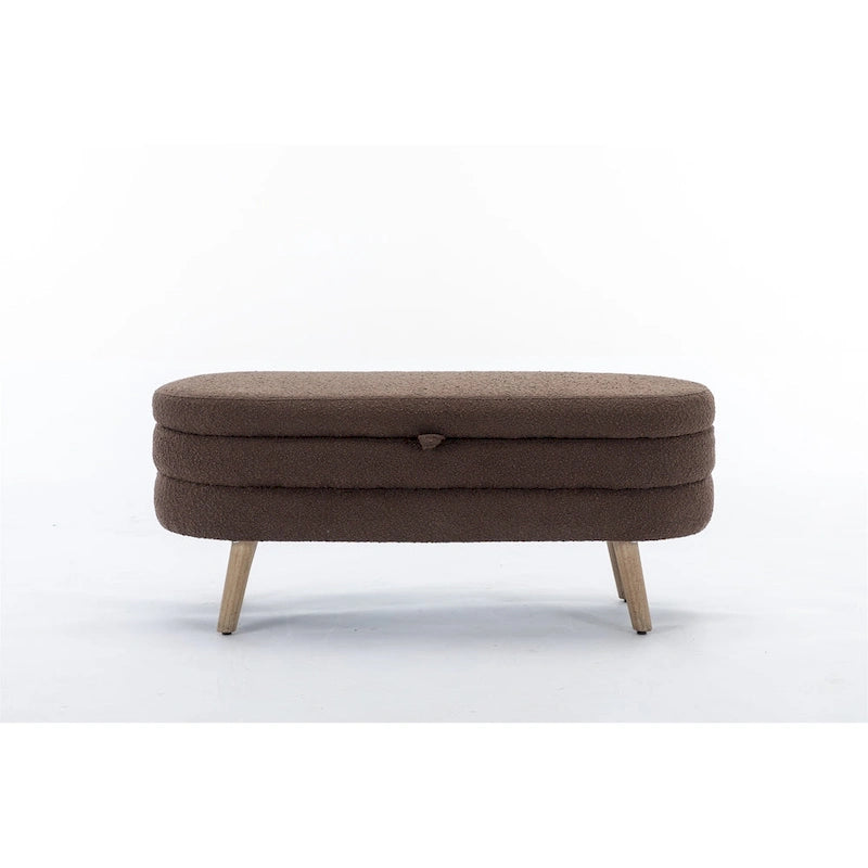 Tufted Boucle Storage Bench with Wood Legs