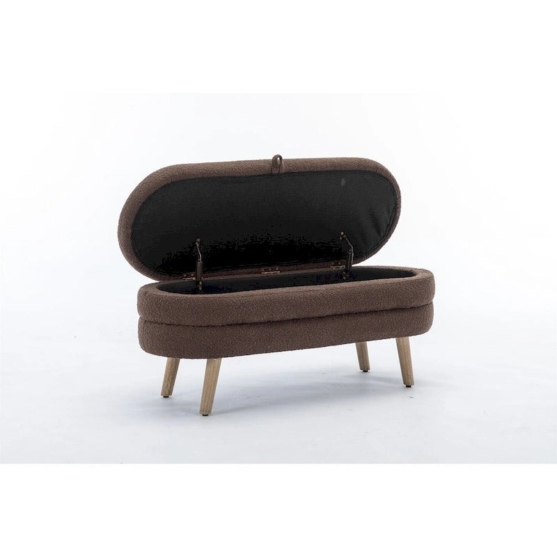 Tufted Boucle Storage Bench with Wood Legs
