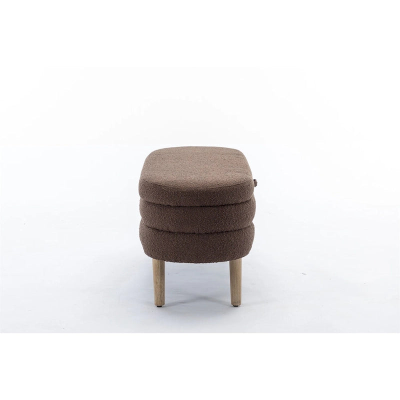 Tufted Boucle Storage Bench with Wood Legs