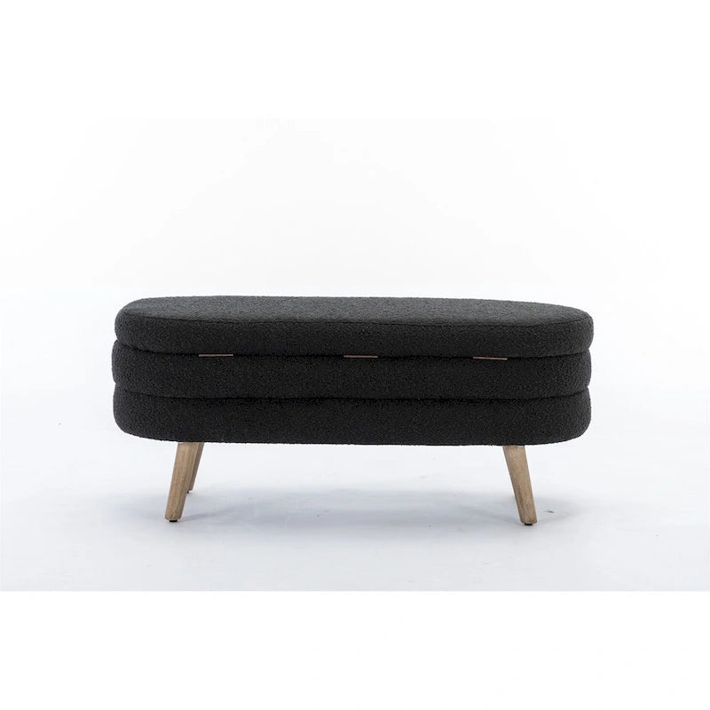 Tufted Boucle Storage Bench with Wood Legs