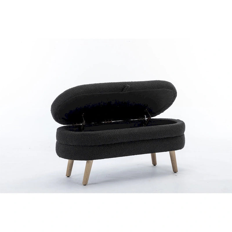 Tufted Boucle Storage Bench with Wood Legs