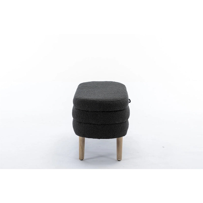 Tufted Boucle Storage Bench with Wood Legs
