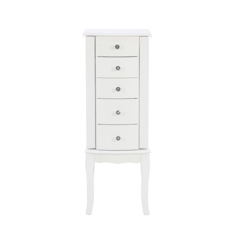 White Scalloped Jewelry Armoire with Drawers