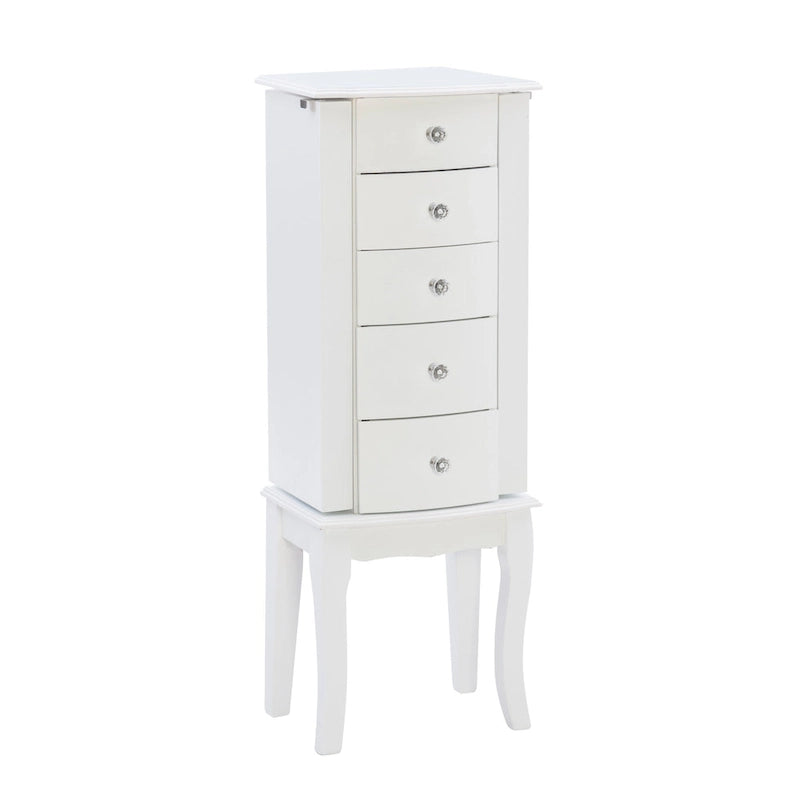White Scalloped Jewelry Armoire with Drawers
