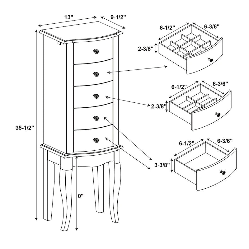White Scalloped Jewelry Armoire with Drawers