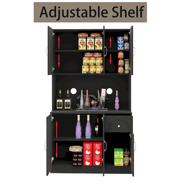 Freestanding Kitchen Pantry Cabinet with Microwave Shelf