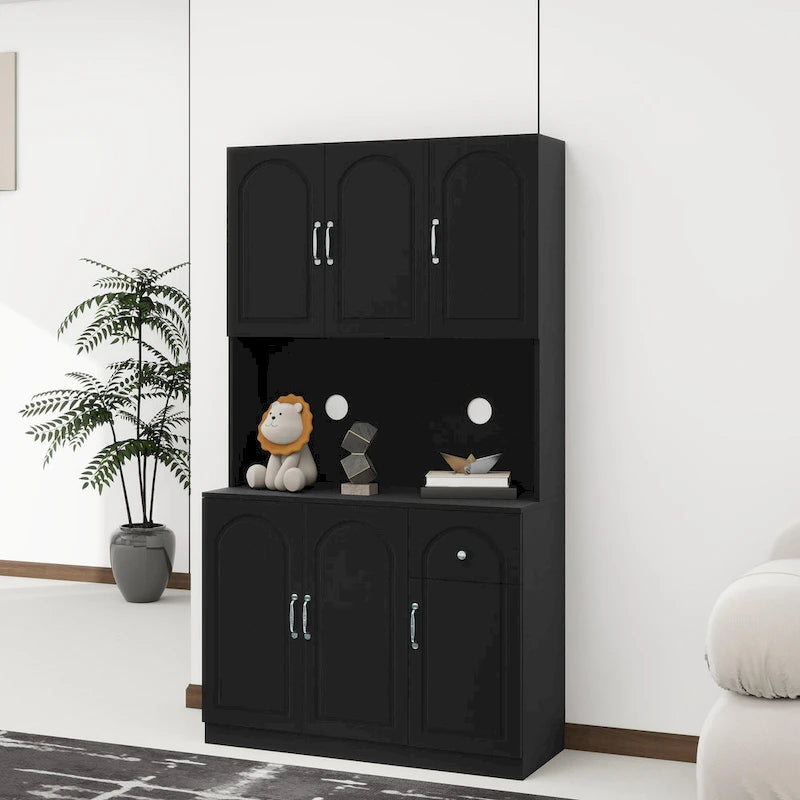 Freestanding Kitchen Pantry Cabinet with Microwave Shelf