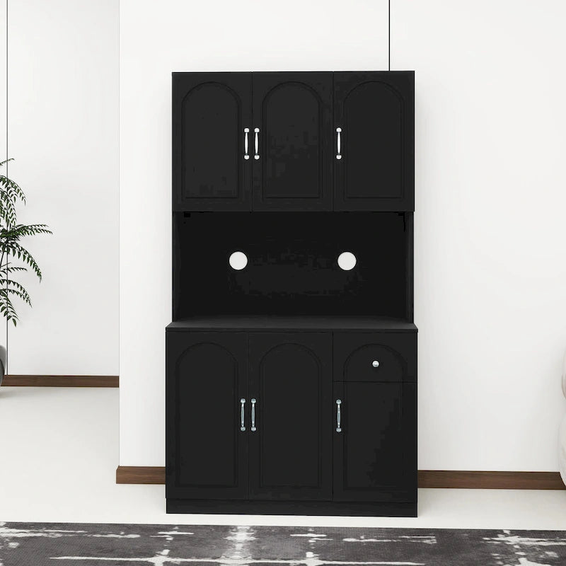 Freestanding Kitchen Pantry Cabinet with Microwave Shelf
