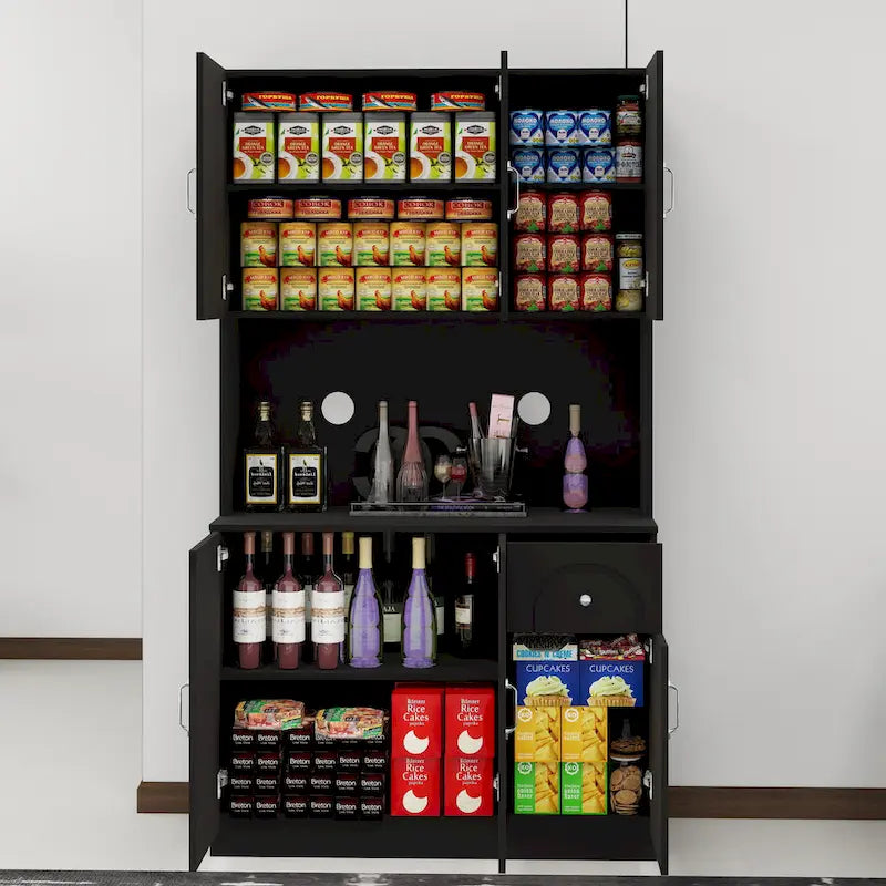 Freestanding Kitchen Pantry Cabinet with Microwave Shelf