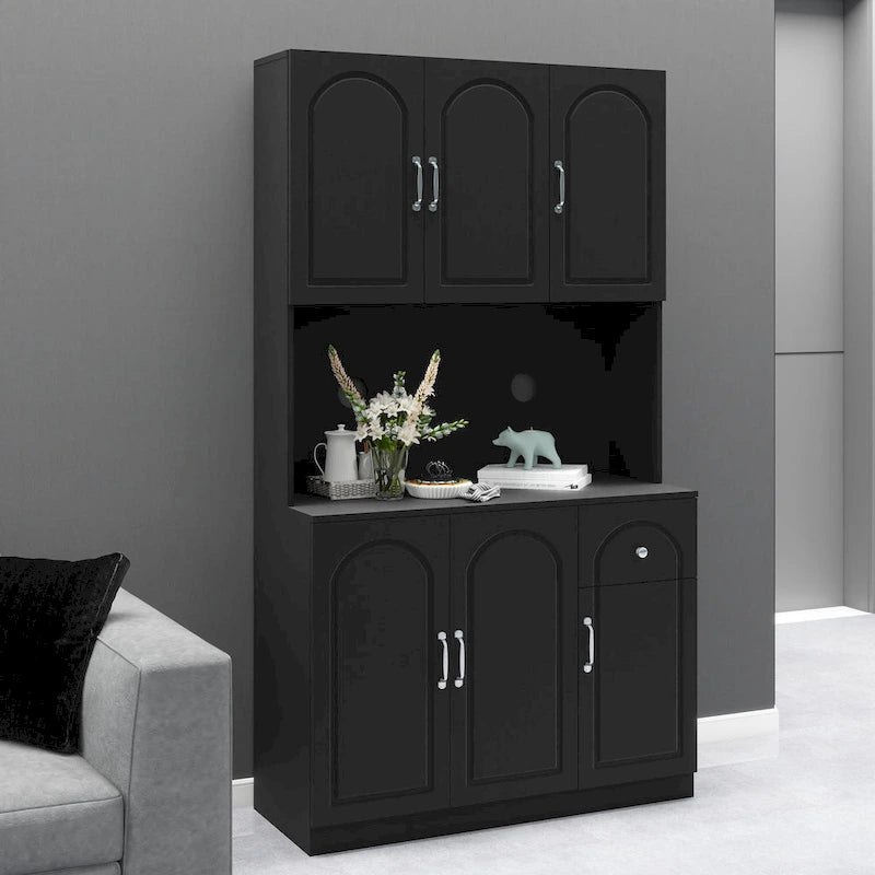 Freestanding Kitchen Pantry Cabinet with Microwave Shelf