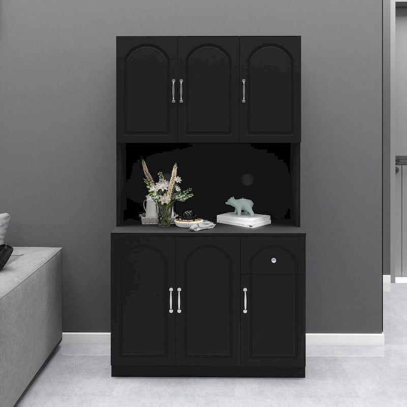 Freestanding Kitchen Pantry Cabinet with Microwave Shelf