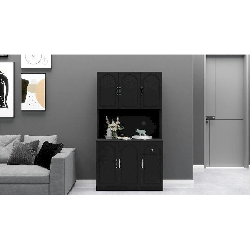 Freestanding Kitchen Pantry Cabinet with Microwave Shelf