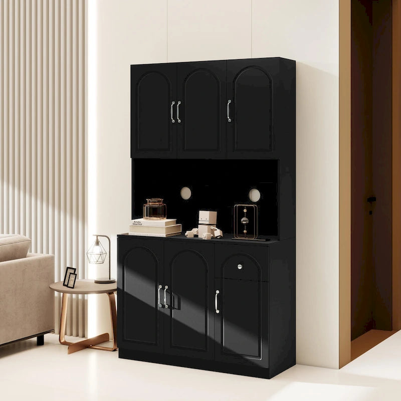 Freestanding Kitchen Pantry Cabinet with Microwave Shelf