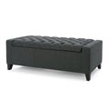 Storage Ottoman Bench, Dark Gray Fabric, Tufted Top, 51 Inch