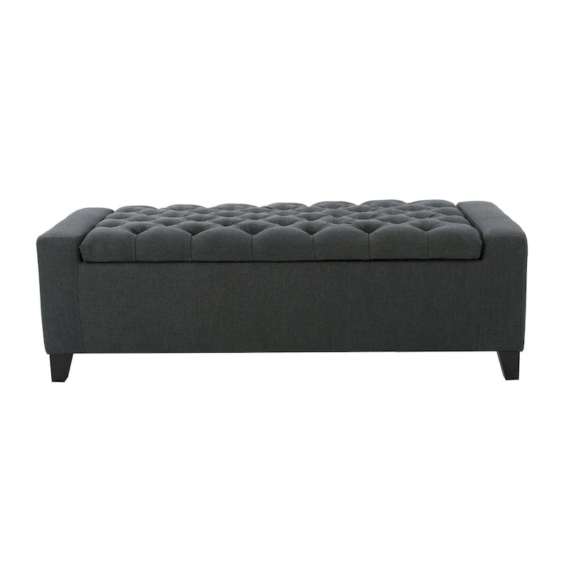 Dark Gray Tufted Storage Ottoman Bench, 50.75 Inch