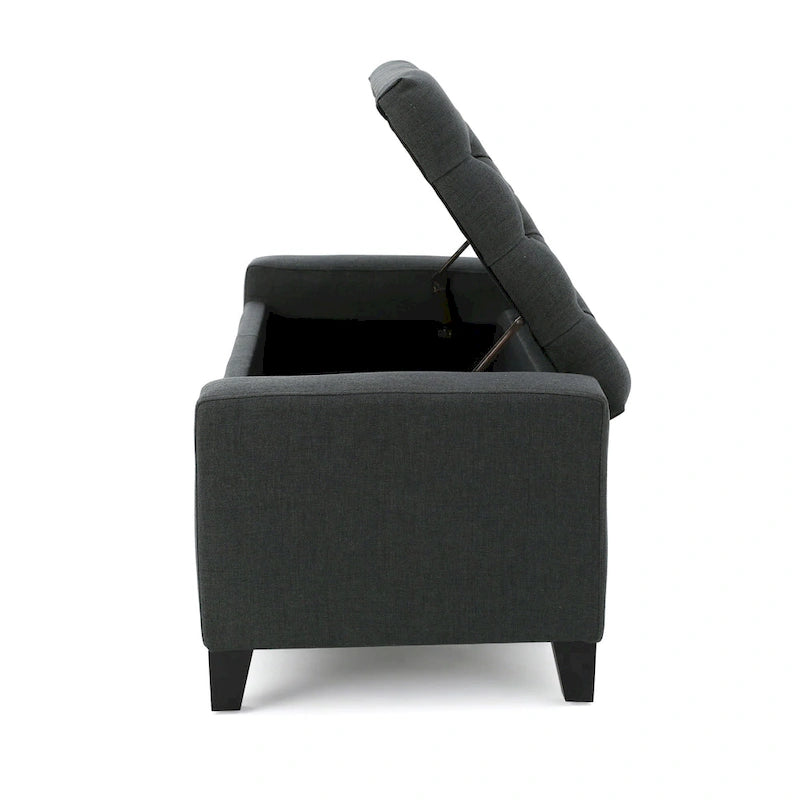 Dark Gray Tufted Storage Ottoman Bench, 50.75 Inch