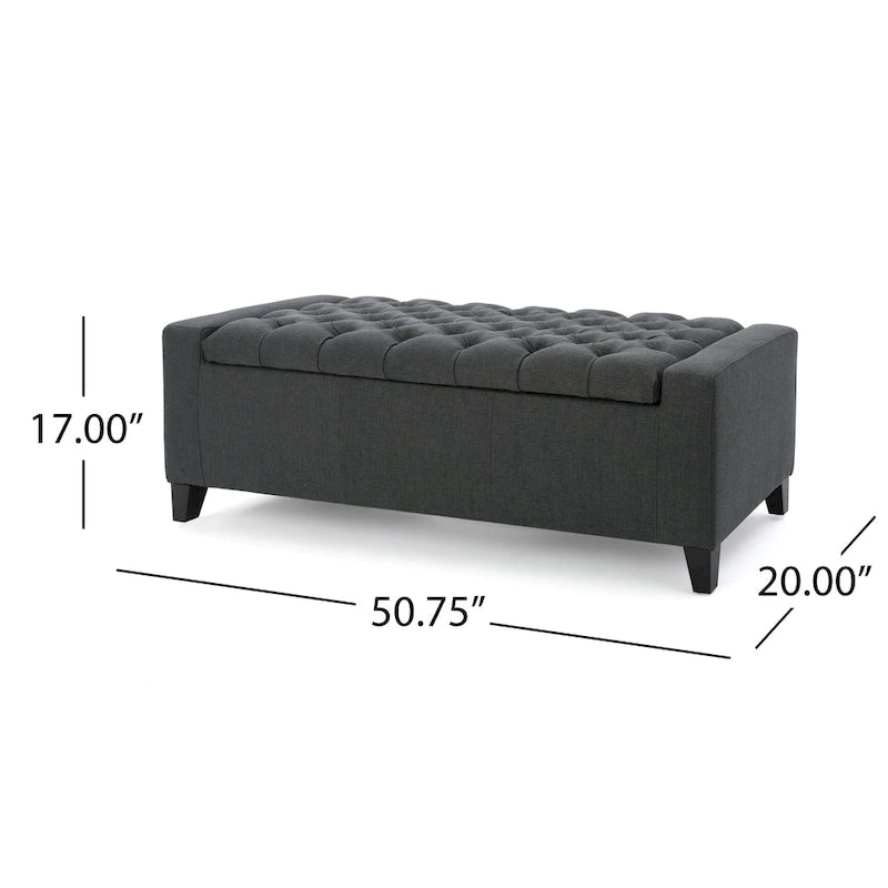 Dark Gray Tufted Storage Ottoman Bench, 50.75 Inch