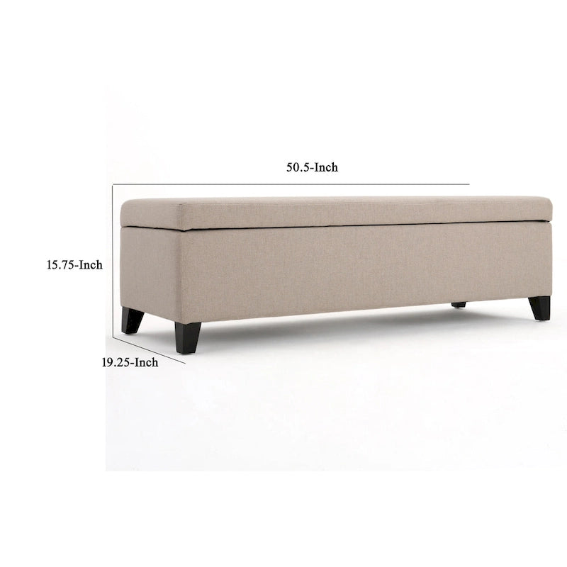 Ivory Upholstered Storage Ottoman Bench with Birch Wood Legs