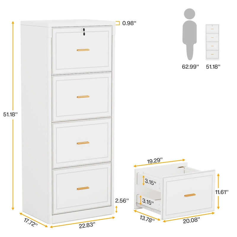 4-Drawer Vertical Filing Cabinet with Lock and Key